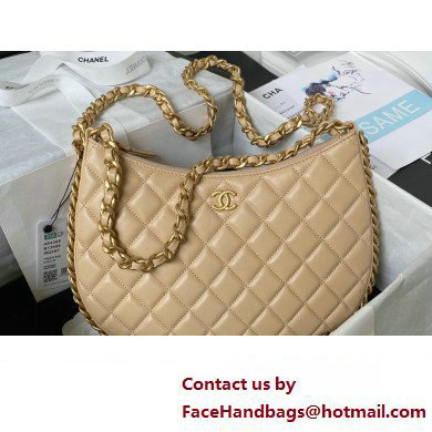 Chanel Shiny Crumpled Lambskin & Gold-Tone Metal Large Hobo Bag AS4368 Beige 2023